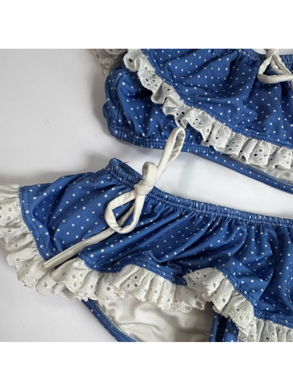 Wildling 4T Polka Dot Bikini Set Blue & White Eyelet Ruffle & Tie 2 pcs WDW Girl - Picture 9 of 11